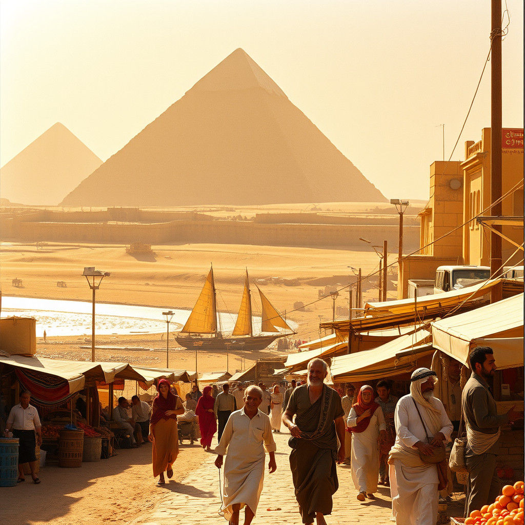 Cairo Streetscape with Pyramids, in Cinematic Style