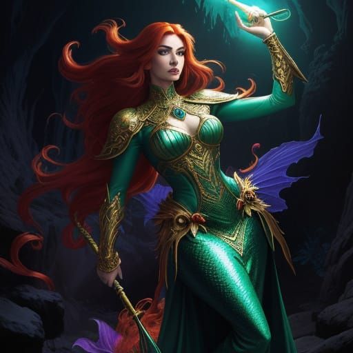 Ethereal Fantasy Mermaid Goddess in a Coral Reef Cave