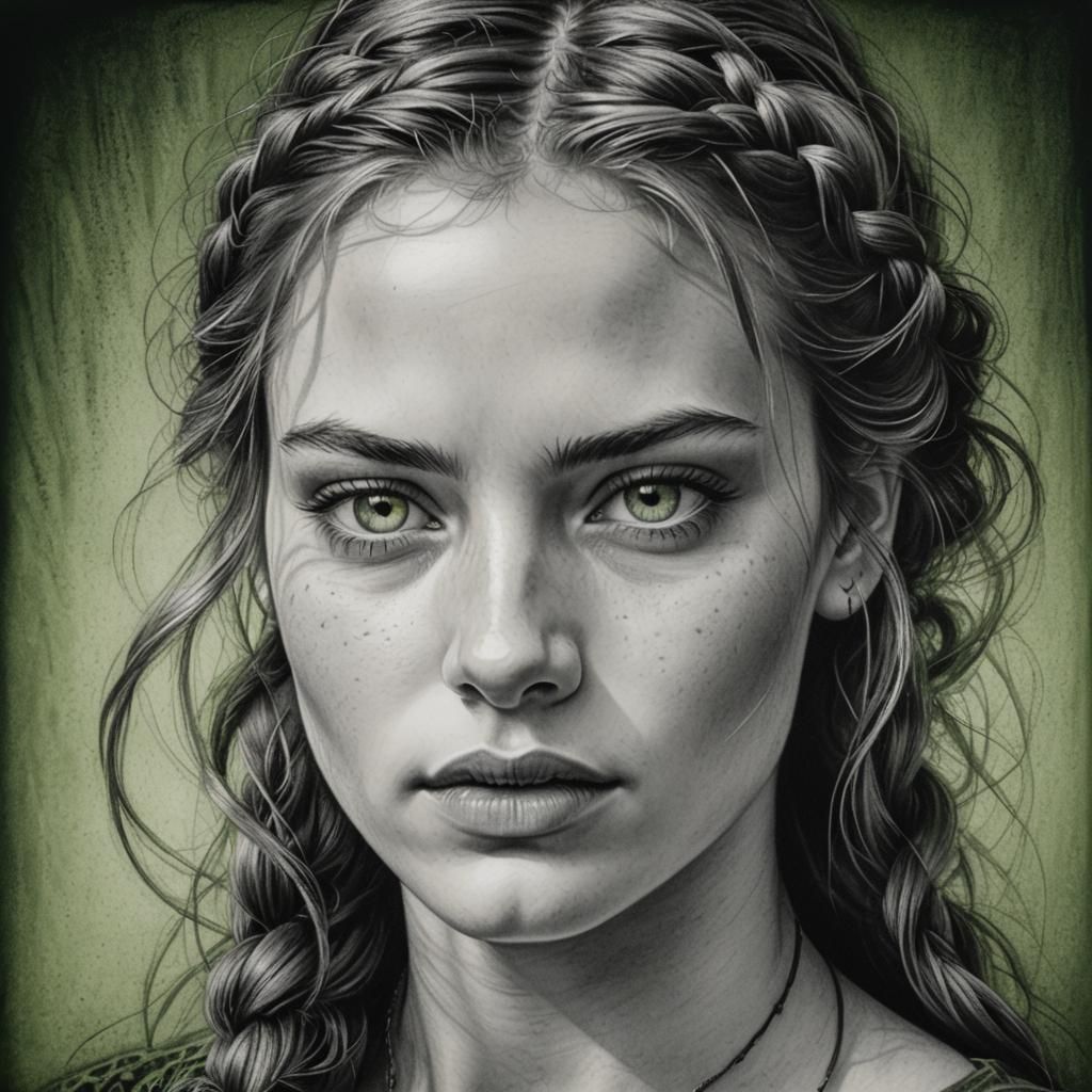 Detailed Charcoal Portrait of a Young Woman