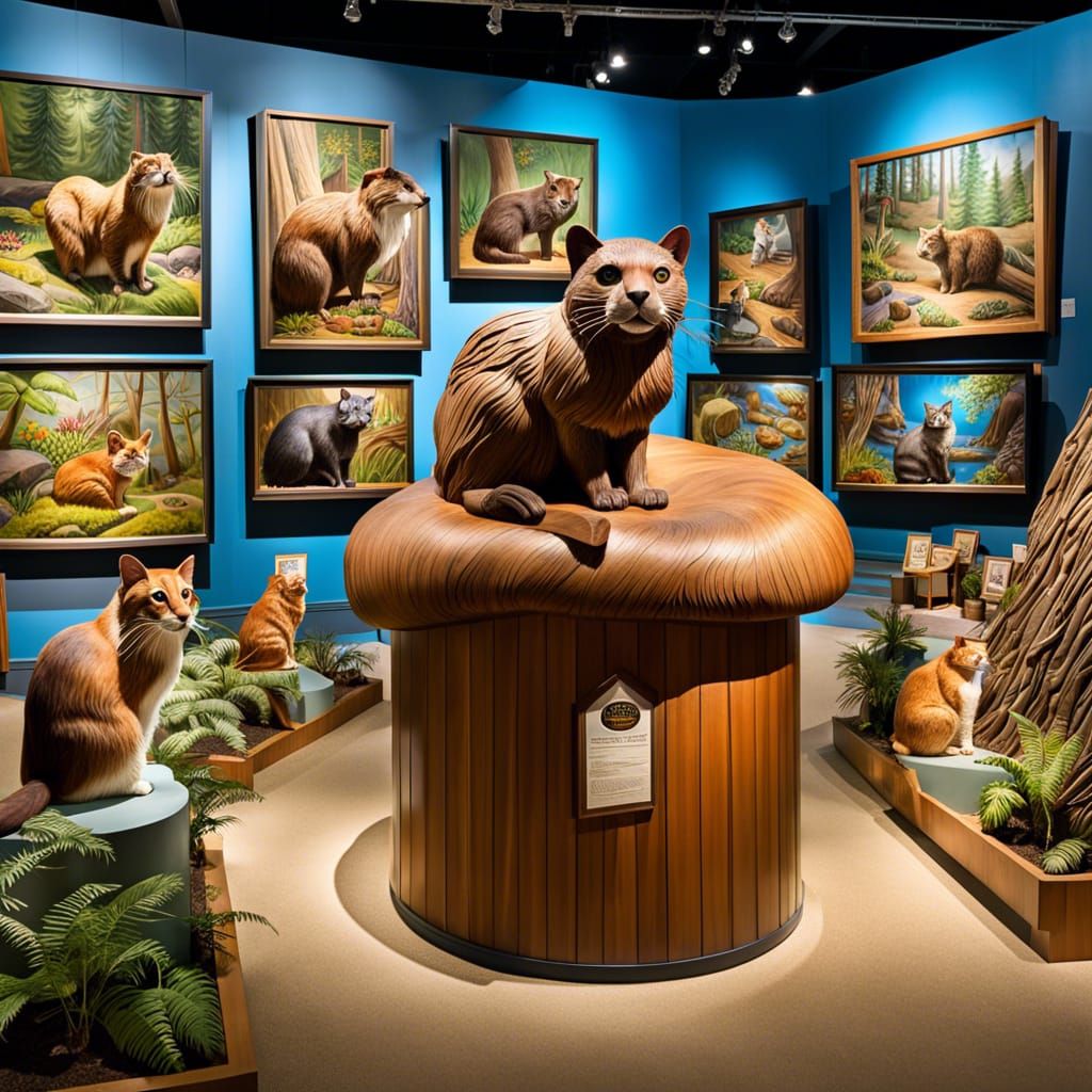 Hyperrealistic Beaver Museum with Cats in Pajamas
