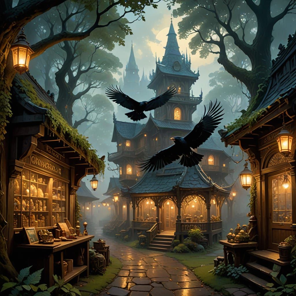 Enchanted Forest Fantasy Store in Mysterious Atmosphere