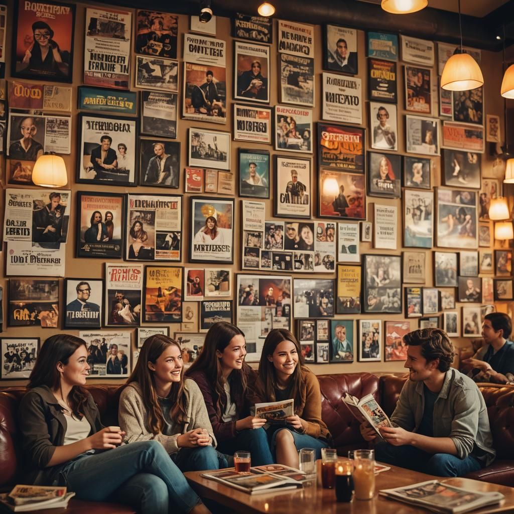 Friends Gather in Warm, Cozy Restaurant Interior