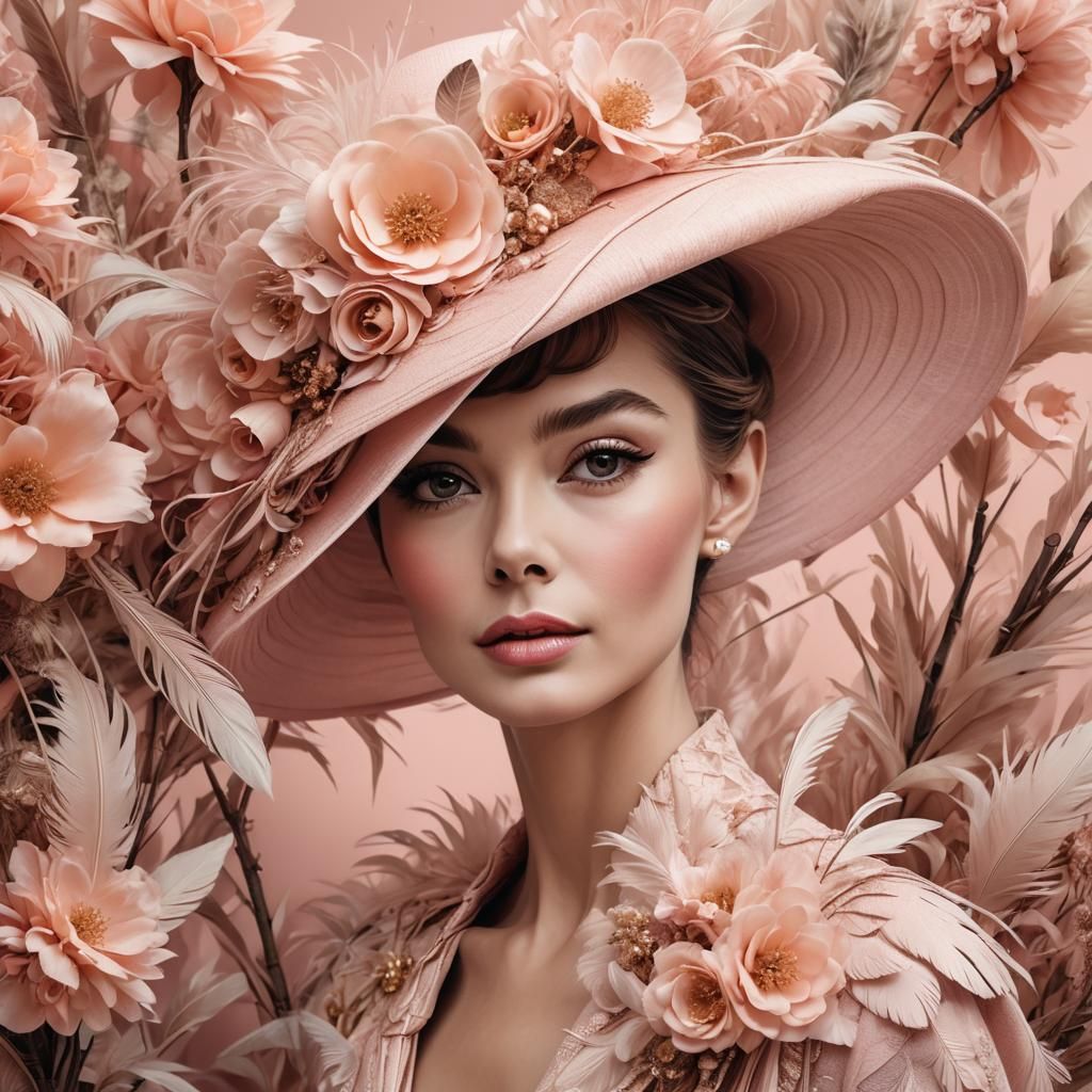 Audrey Hepburn Style Portrait with Extravagant Pink Hat