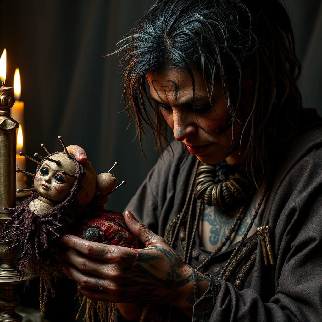 Voodoo Priestess and the Blood-Stained Doll