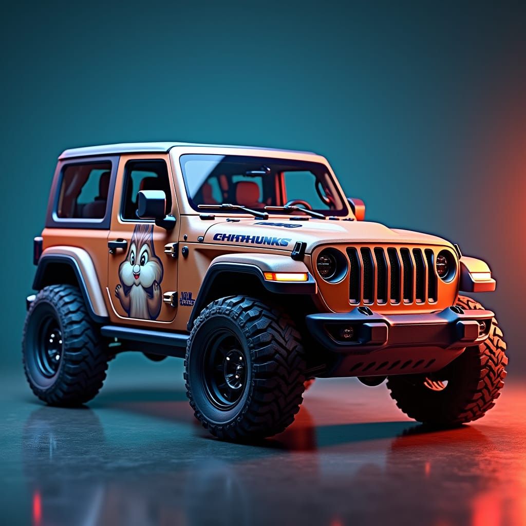 Alvin the Chipmunk Jeep in Futuristic Concept Art Style
