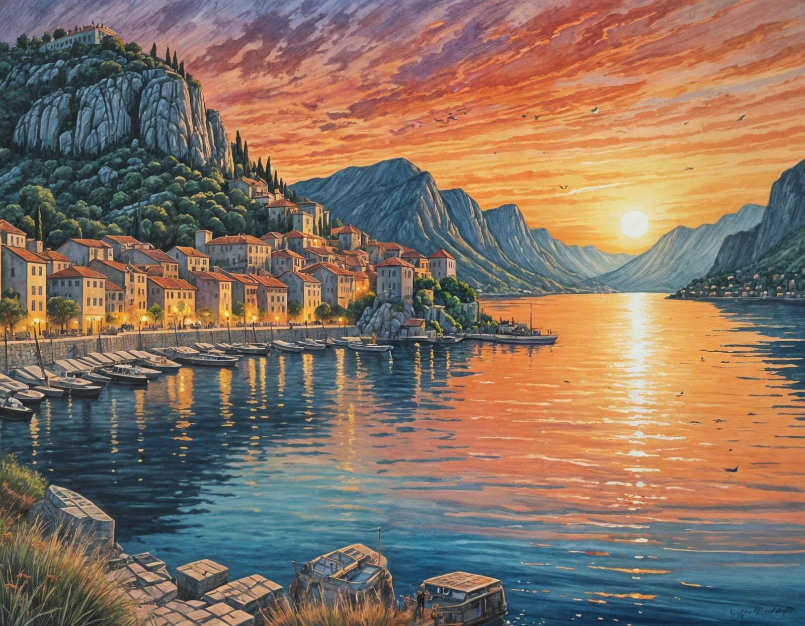 Bay of Kotor Illuminated by Sunset Colors