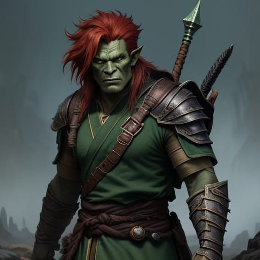 Half-Orc Sorcerer Ready for Adventure, Digital Painting