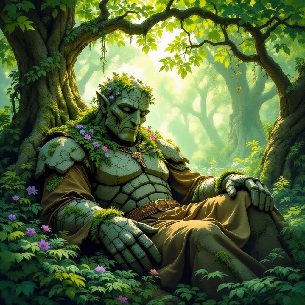 Moss Golem Slumbers in Emerald Grove