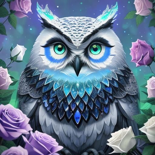 Surreal Cartoon Bull and Owl in Dreamy Forest