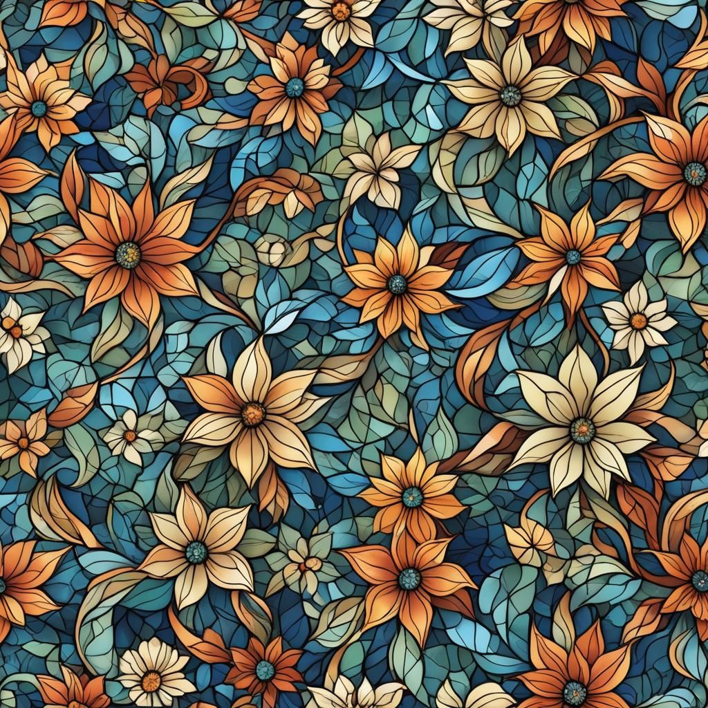 Stained Glass Flowers with Abstract Fractal Design