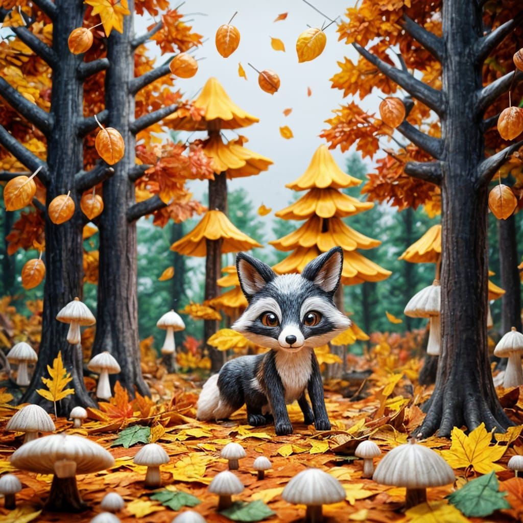 Autumn Fox in Black and White Pixel Art