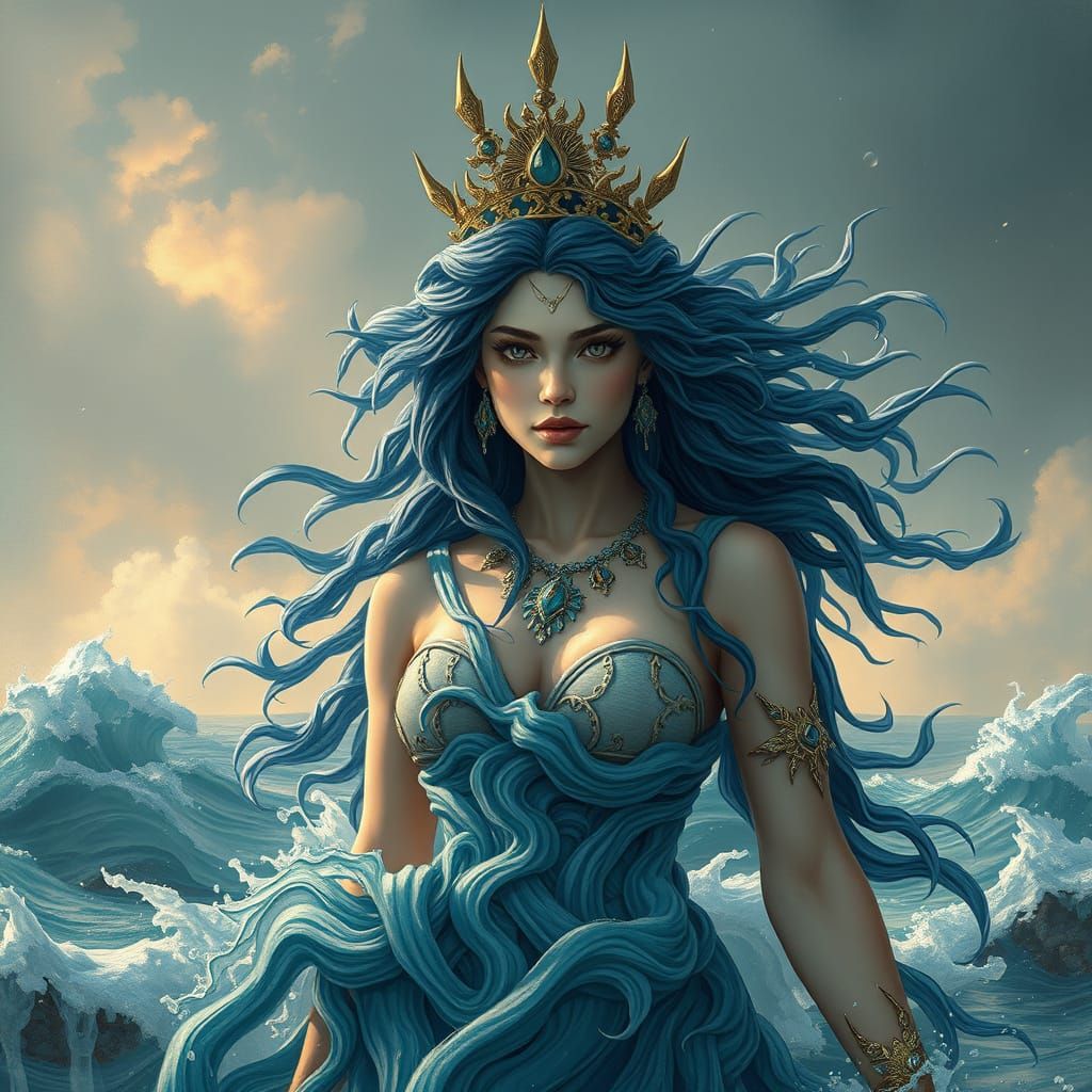 Iranian Water Goddess Anahita in Hyperrealistic Painting