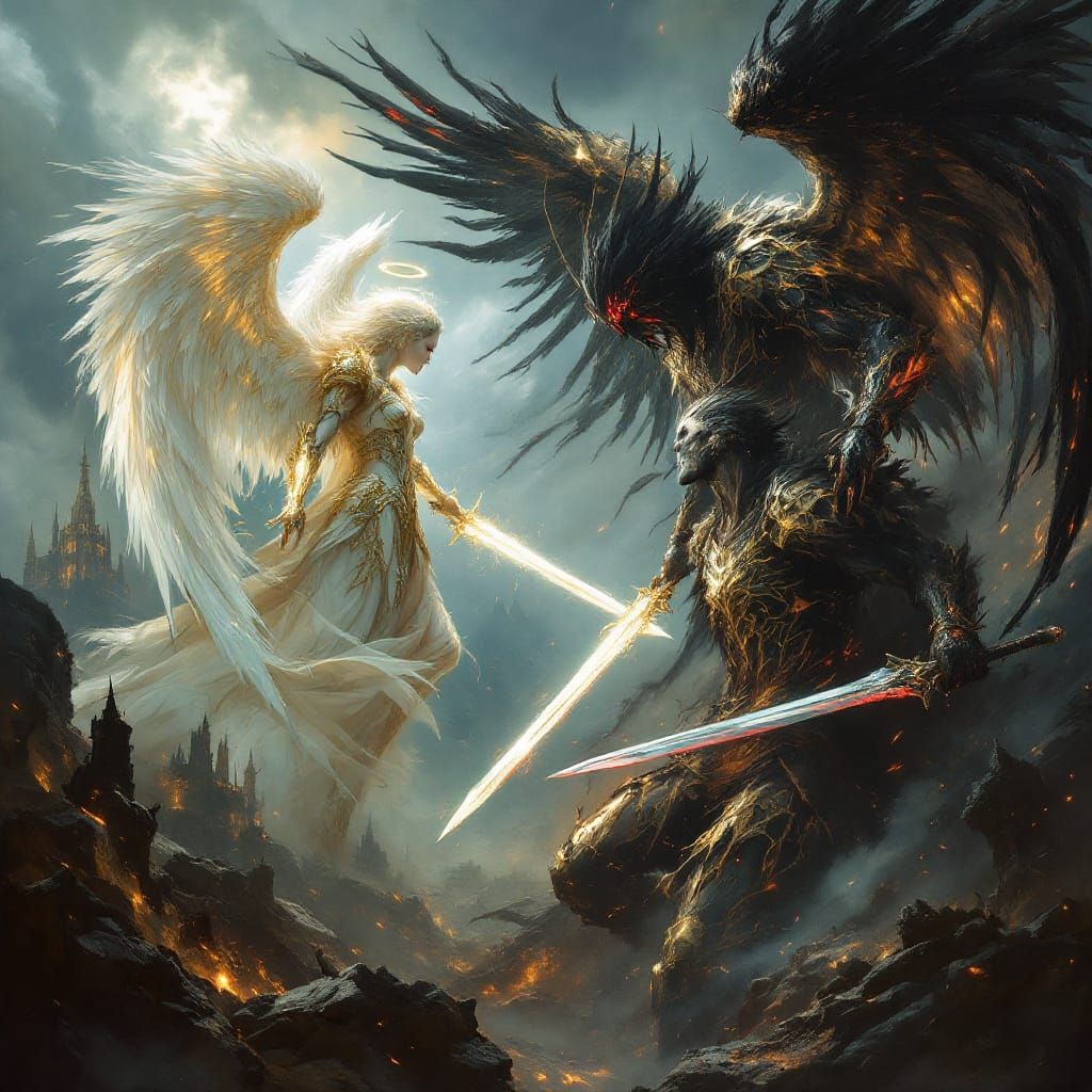 Epic Battle Between Archangels and Fallen Angels