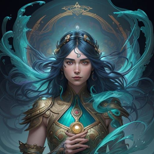 Whimsical Jester Portrait in Art Nouveau Style