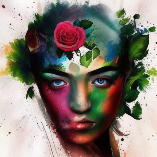 Hyperrealistic Roses Splash Art Portrait