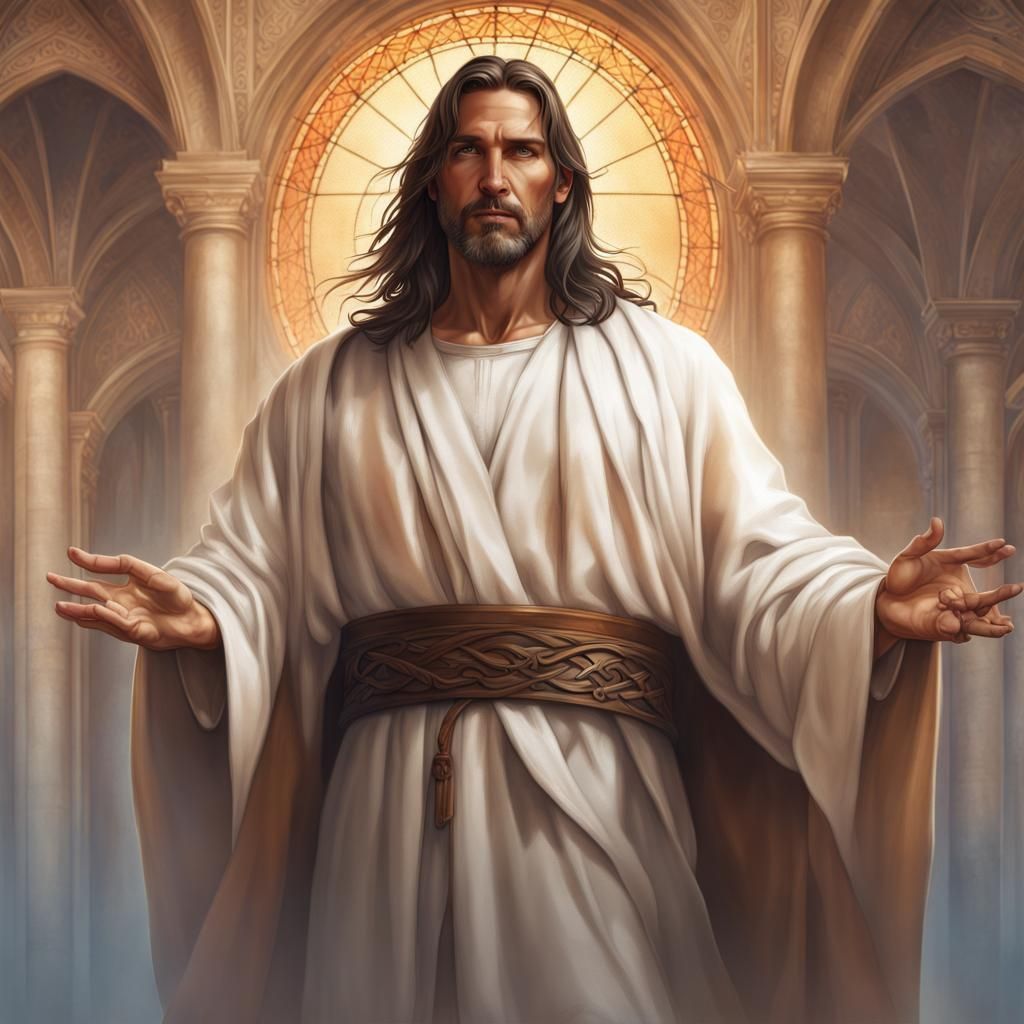 Hyperdetailed Portrait of Jesus Christ in Traditional Colour...