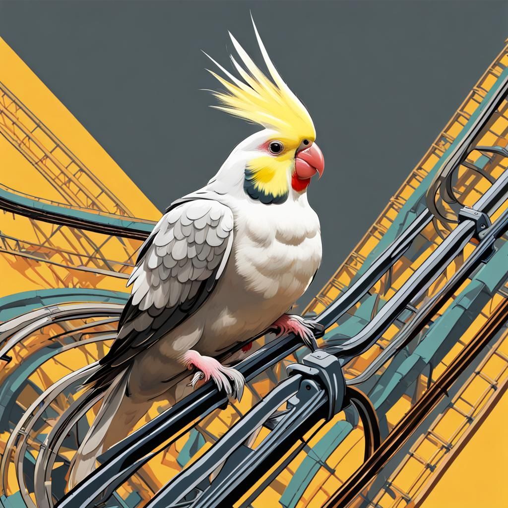 Cockatiel on a Rollercoaster in Abstract Art Style