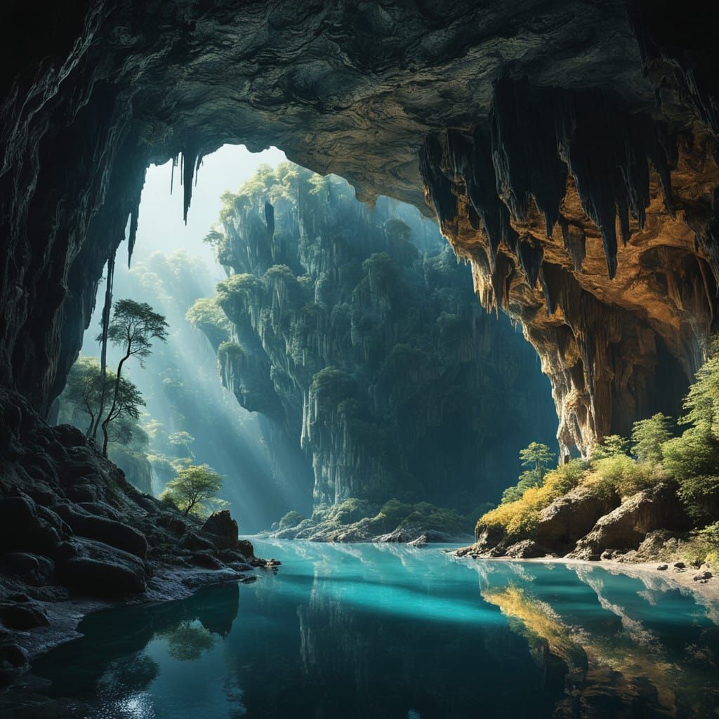 Surreal Cave Landscape in Ethereal Light