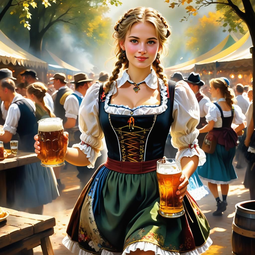 Oktoberfest Waitress in Baroque Oil Painting Style