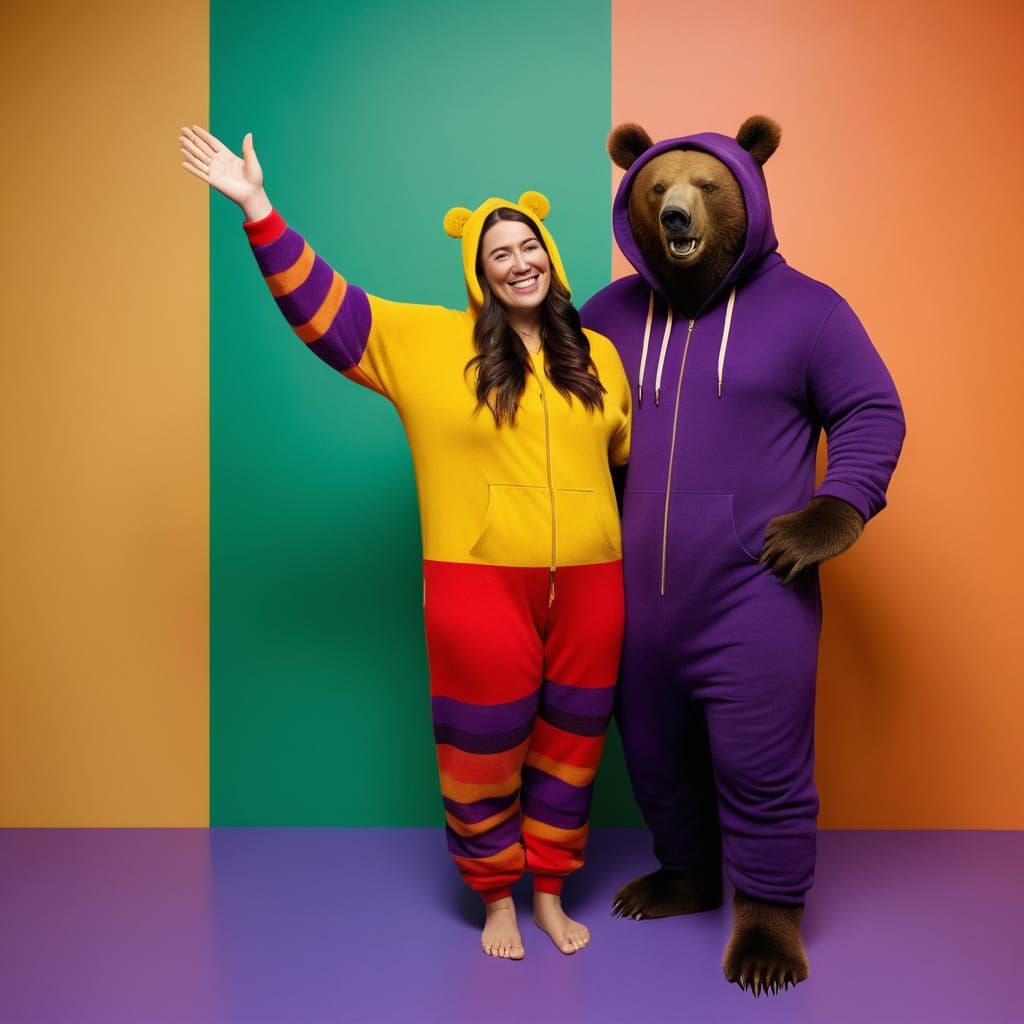 Vibrant Red and Purple Fairy Stands Beside a Majestic Brown ...