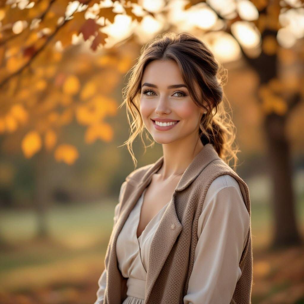 Elegant Woman in Autumn Attire Admiring Foliage