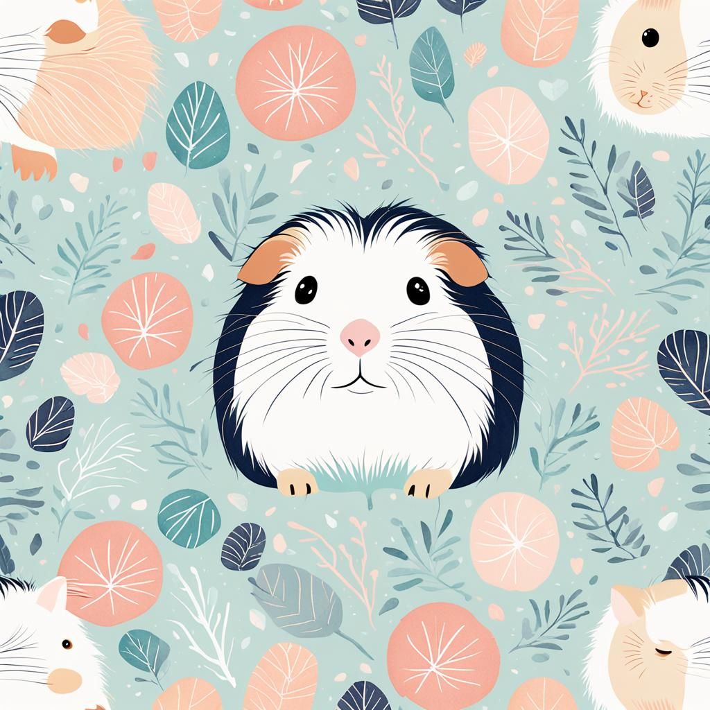 Guinea Pig Repeat Pattern in Watercolor Style