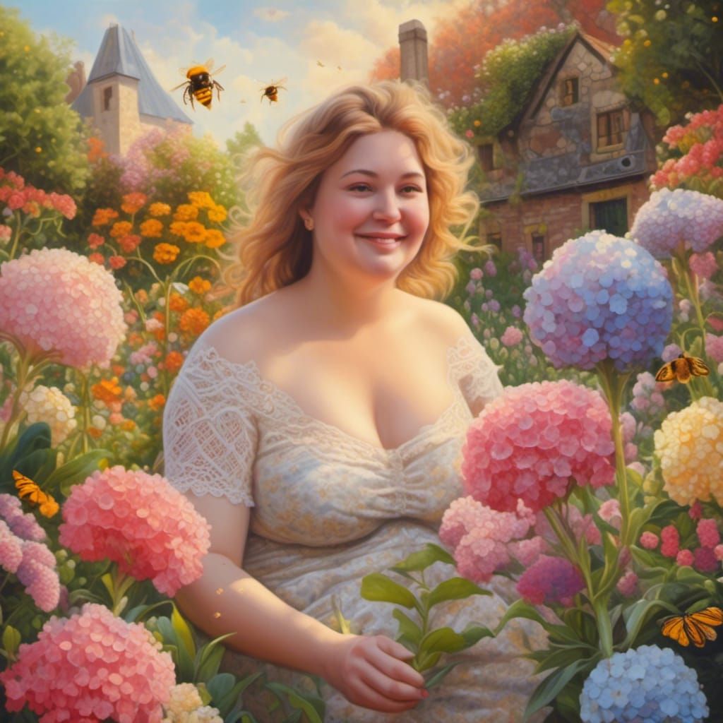 Woman in Lace Dress Picking Flowers at Golden Hour