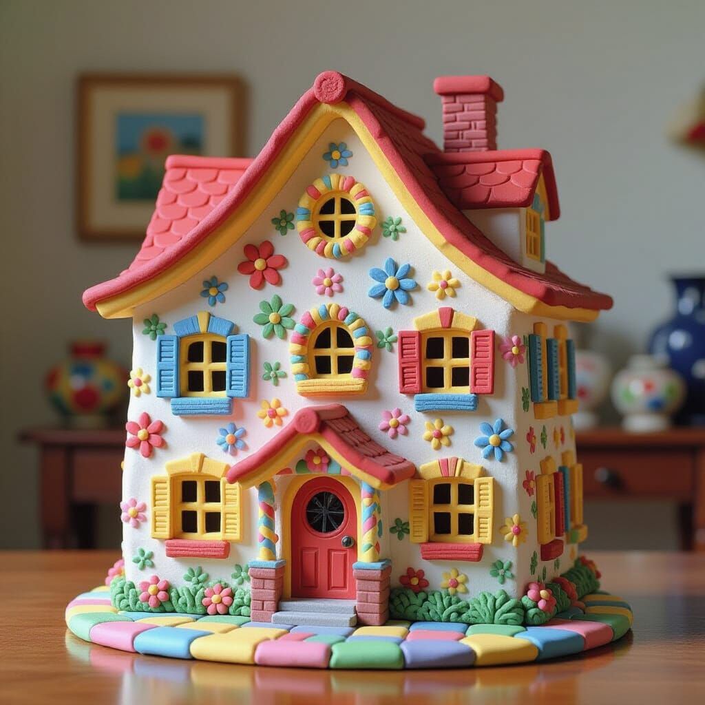 Whimsical Clay House in Pop Surrealist Style