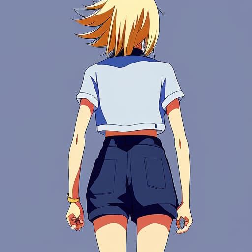 Blonde Anime Girl Wearing A Crop Top and Shorts 2