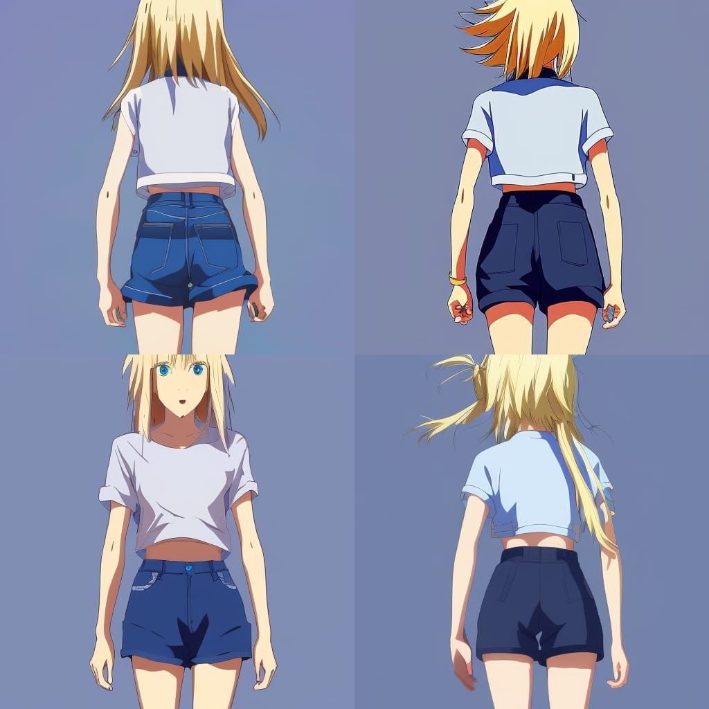 Blonde Anime Girl Wearing A Crop Top and Shorts
