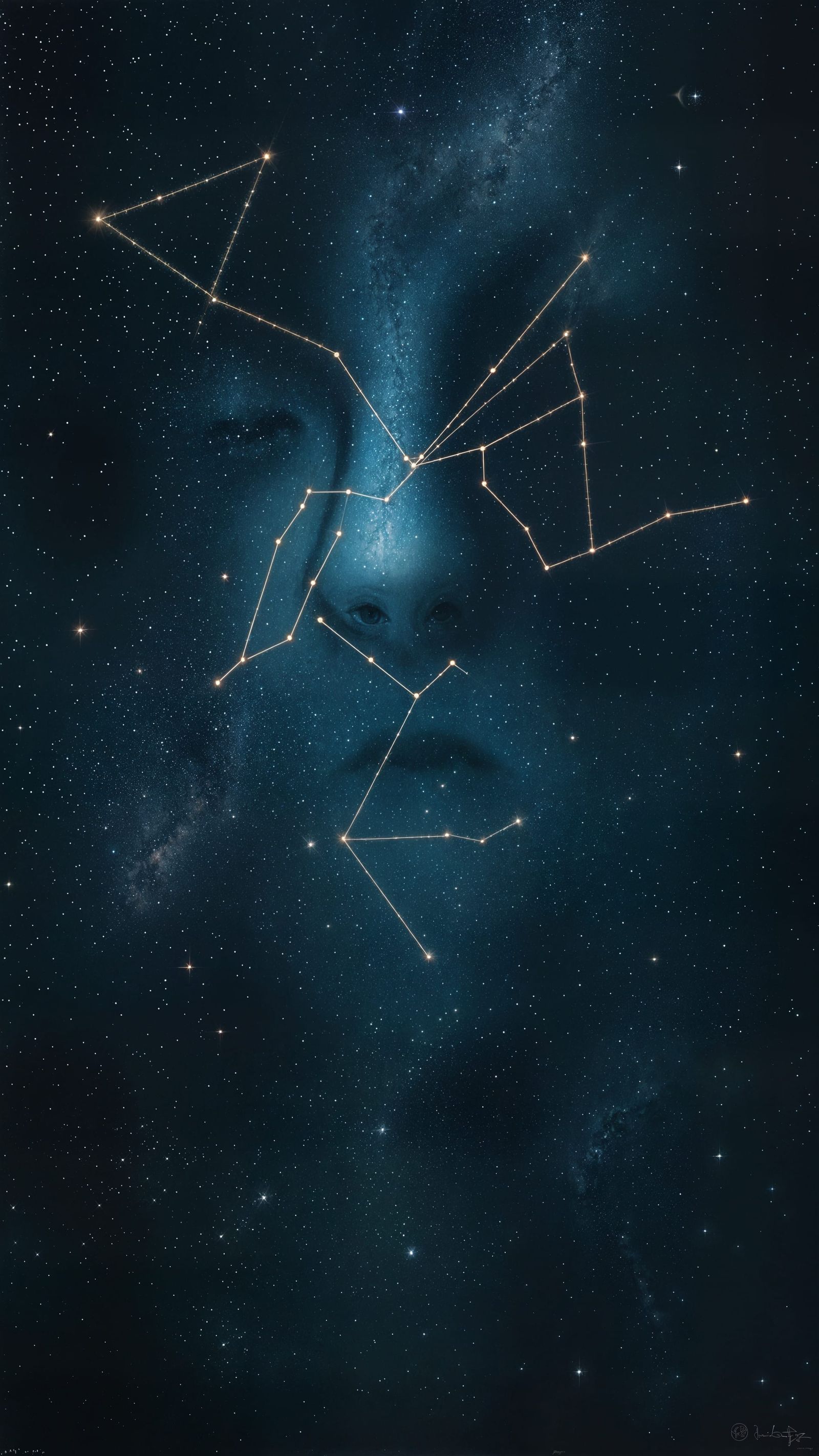 A constellation in the night sky that resembles a face stari...