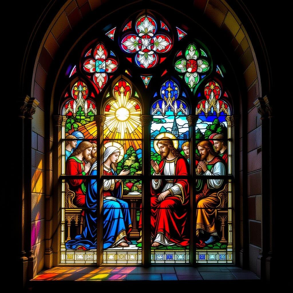 Vibrant Stained Glass Window in Gothic Church