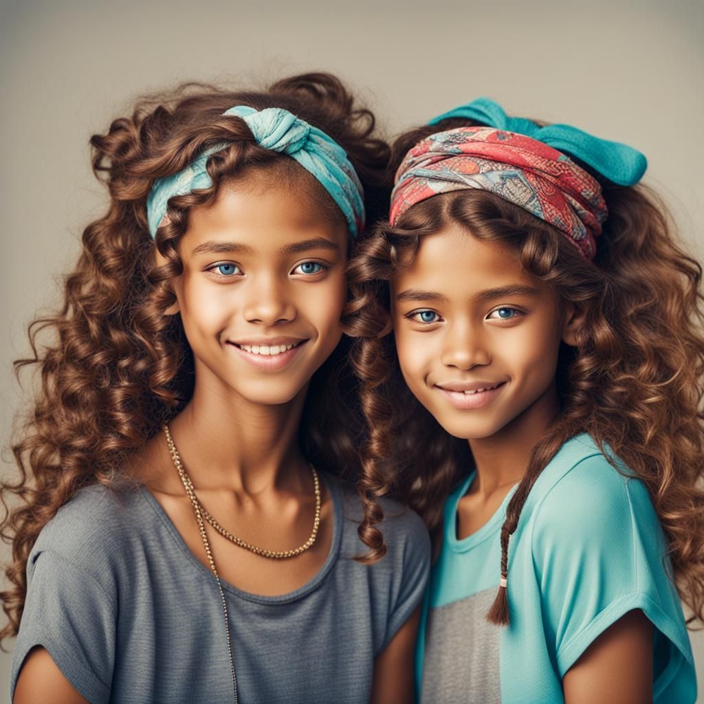 Beautiful Twin Teenagers with Curly Brown Hair