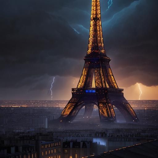 Eiffel Tower in Stormy Weather: Cinematic Digital Art