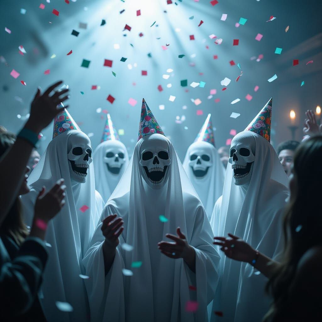 Ghostly Confetti and Undead Party Hats Cinematic Still