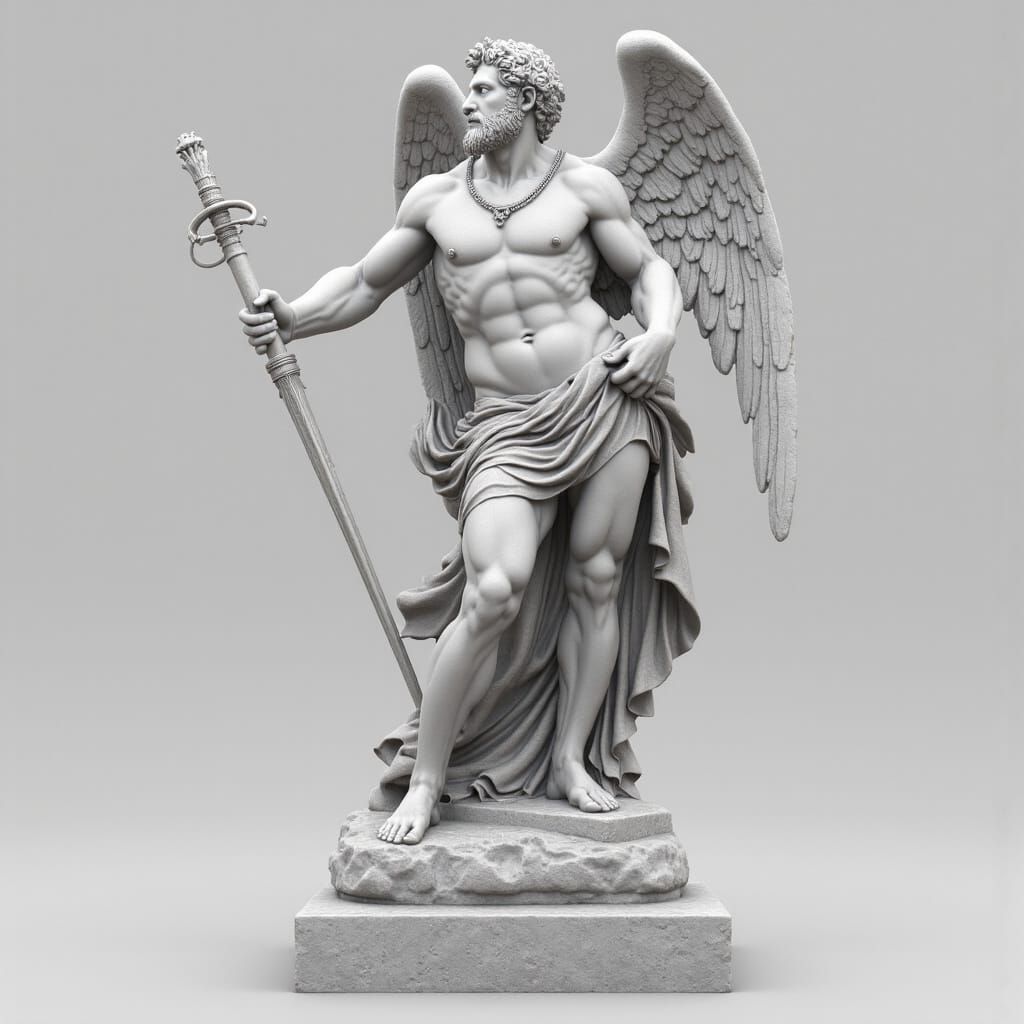 Photorealistic Marble Statue of Roman God Mercury