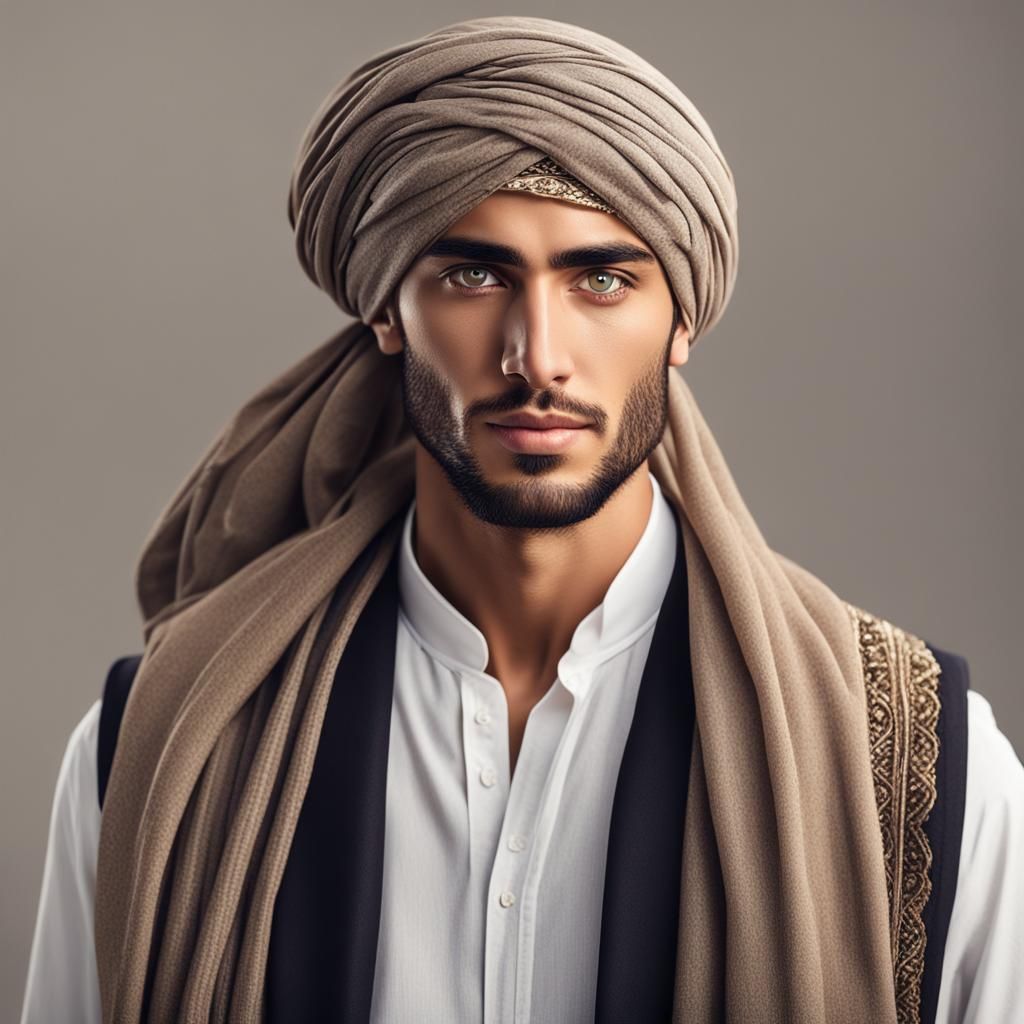 Portrait of Handsome Young Arab Man with Turban