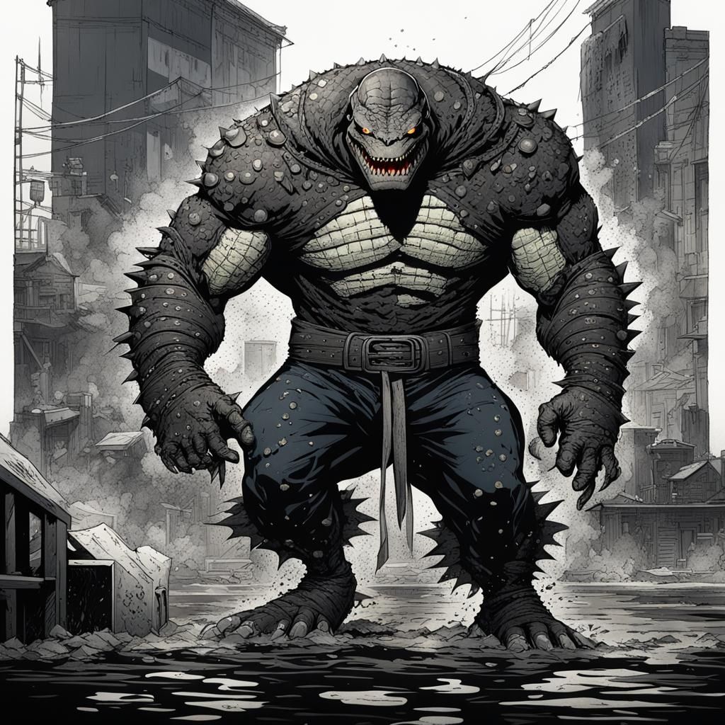 Menacing Reptilian Humanoid in Dark Sewer