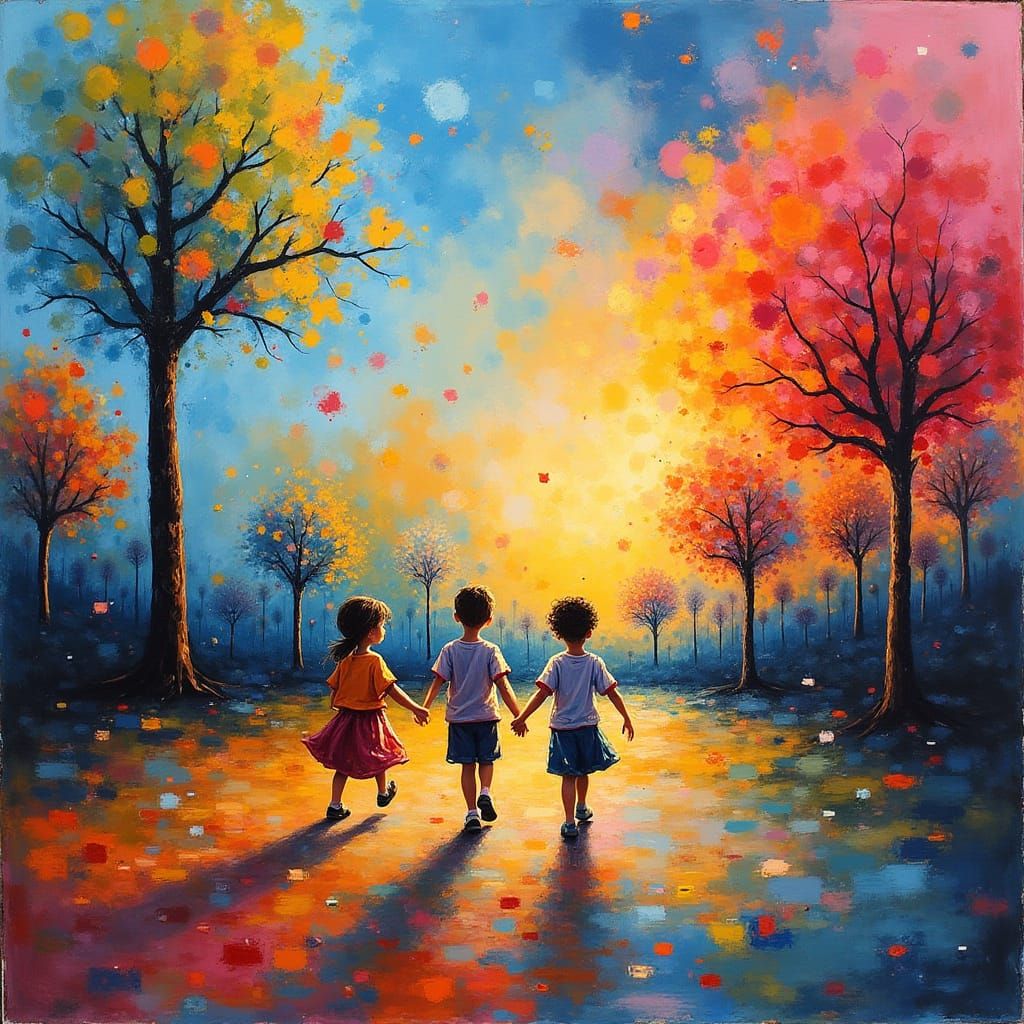 Abstract School Playground Scene in Vibrant Colors