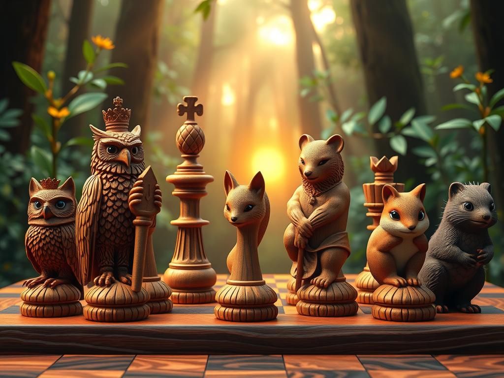 Forest Animal Chess Set in 3D Anime Style