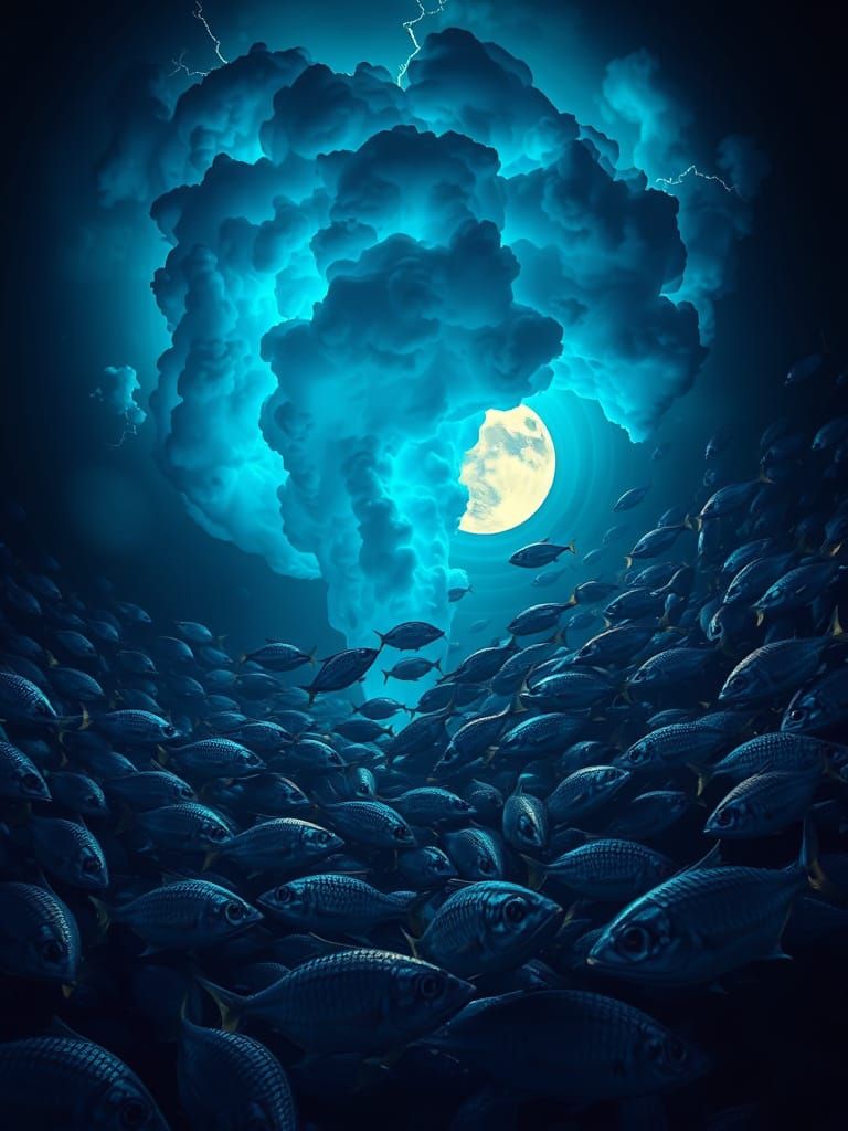 Bioluminescent Tuna in Electrical Cloud Vortex