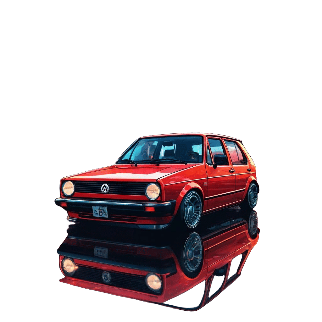 Red Volkswagen Golf in Manga Cartoon Style