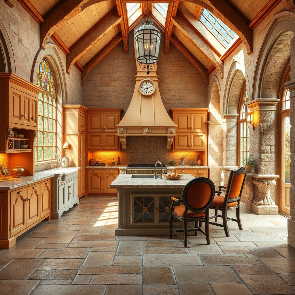 Inviting Tudor Kitchen with Orange Hues and Stone