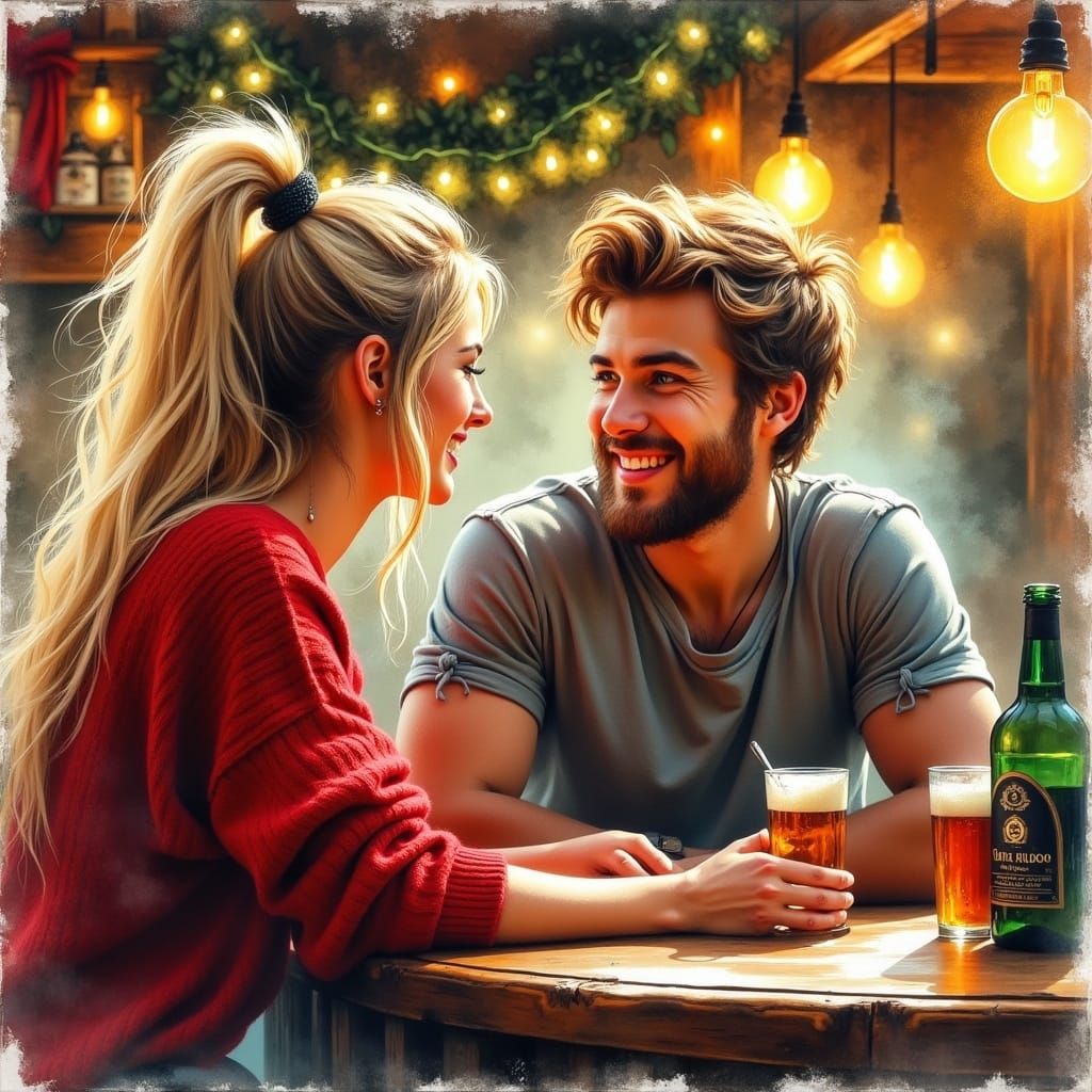 Gritty Boho Lady in Winter Sweater Engaged in Conversation