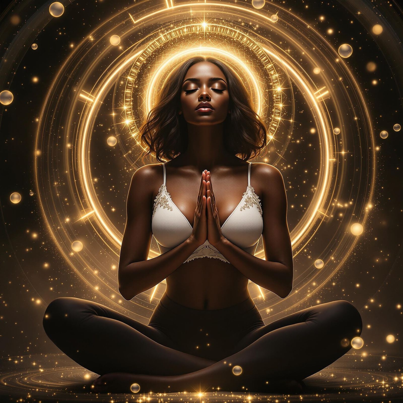 Tranquil Goddess in Dark Brown Skin, Surrounded by Ethereal ...