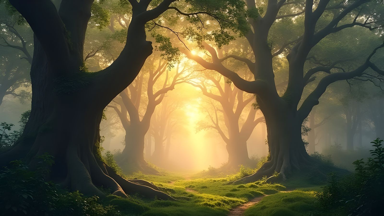 Golden Dawn in Ancient Forest Sanctuary