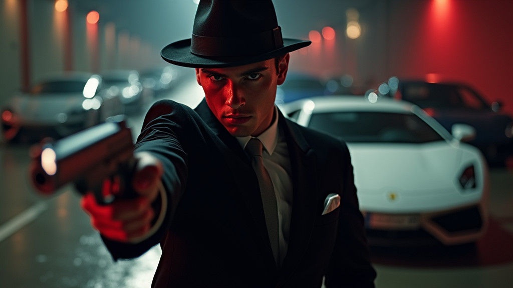 Charismatic Mafia Figure in Film Noir Style