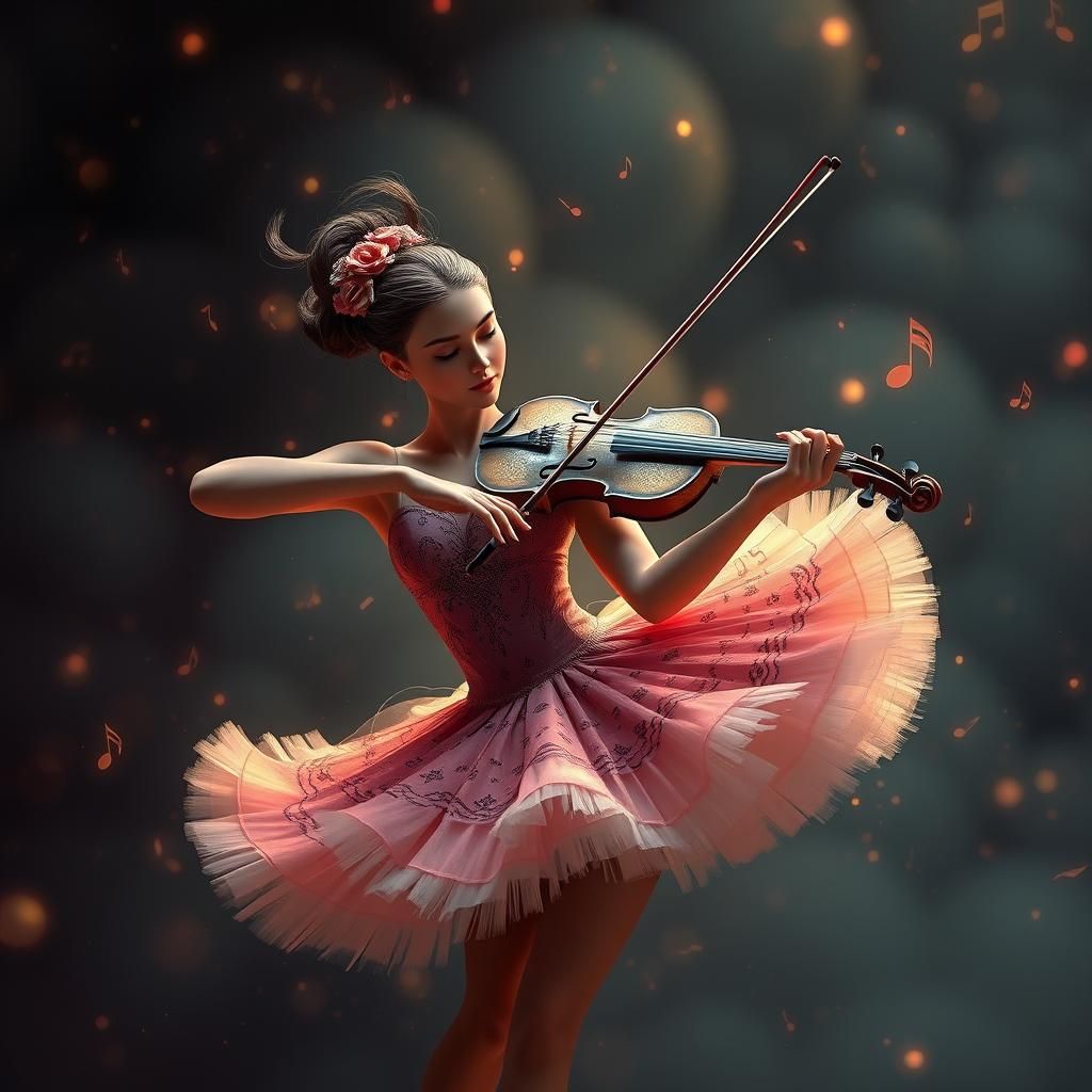 Ballerina's Musical Note Violin in Detailed Painting