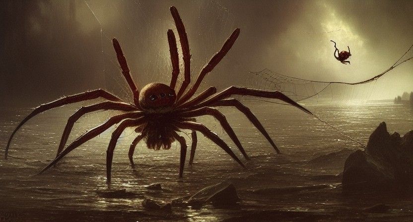 Spider Catches Fish: Hyperdetailed Horror Art
