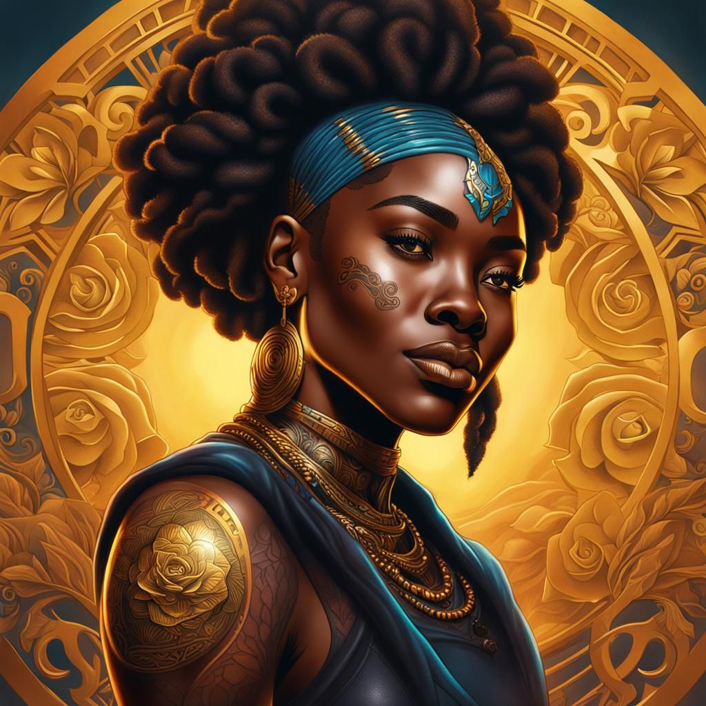 Glowing Rose Tattoo: Hyperrealistic Warrior Woman Portrait